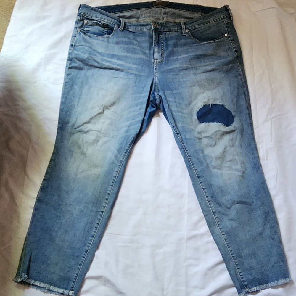 Torrid Blue Straight Jeans with Distressed Details